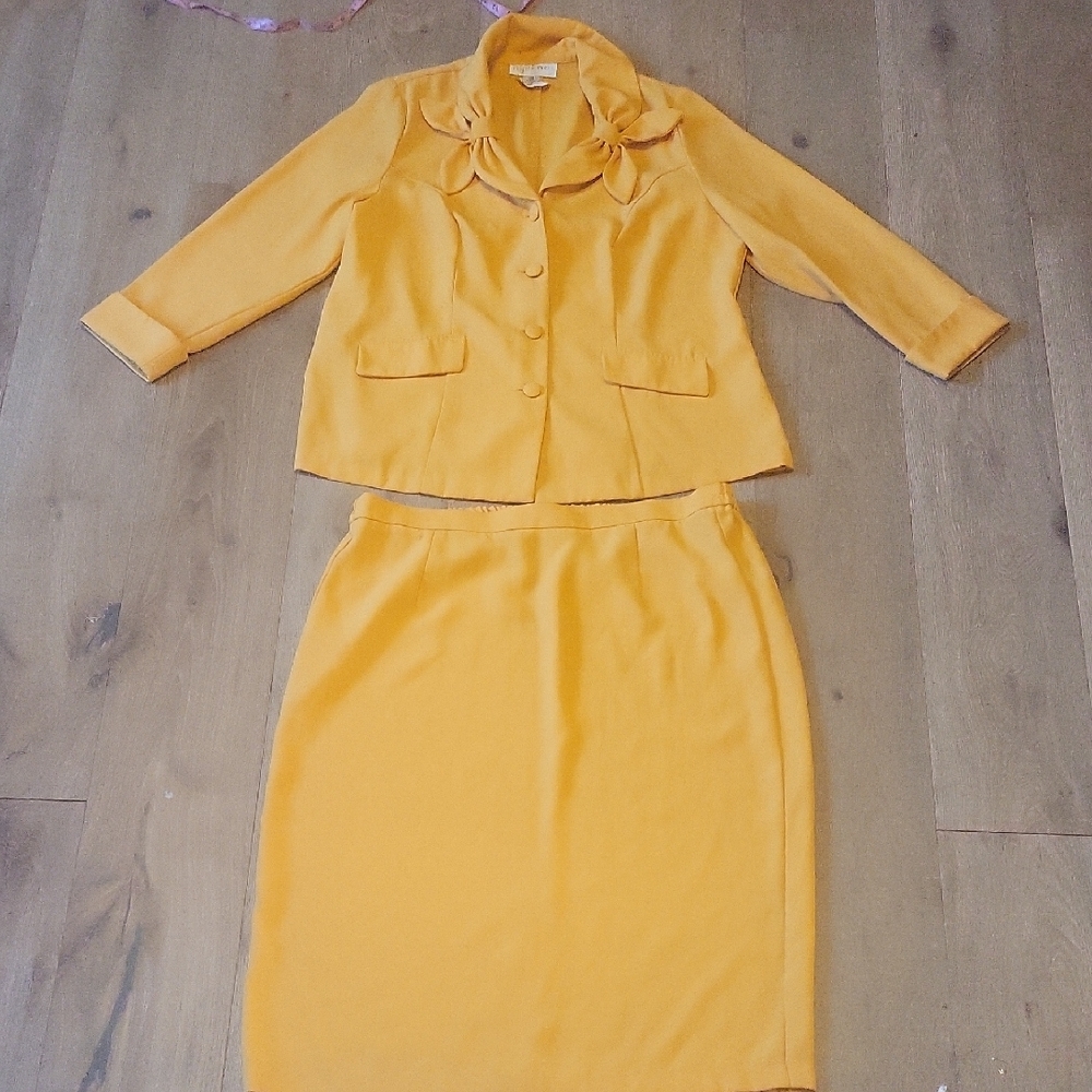 Allison Woods Vintage Yellow 2piec Suit Set With Skirt And Blazer. Plus Size 18